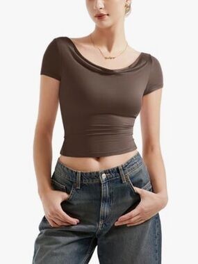 Y2K Cowl Neck Short Sleeve M